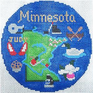 Round~ 4.25" MINNESOTA State handpainted 4.25" Needlepoint Canvas Ornament by Silver Needle