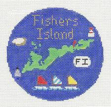 Round~ 4.25" Fishers Island handpainted Needlepoint Canvas Ornament ~by Silver Needle