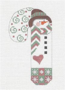 Medium Candy Cane ~Snowman in Hat handpainted Needlepoint Canvas CH Designs - Danji
