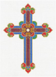 Cross ~ Elegant 7" tall Jeweled Colors CROSS handpainted Needlepoint Canvas by LEE