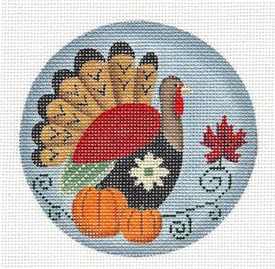 MONTH Round ~ Turkey for November Thanksgiving HP 18 Mesh Needlepoint Canvas by Rebecca Wood