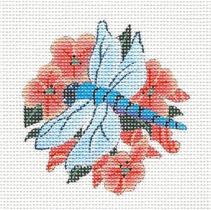 Dragonfly in Flowers Handpainted Needlepoint Canvas by Melissa Shirley