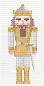 Nutcracker ~ Gold & Silver King Nutcracker handpainted 18 Mesh Needlepoint Ornament by Susan Roberts