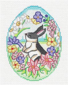 Spring Egg ~ Spring Bunny Rabbit on a Floral Egg 4.25" Ornament handpainted Needlepoint Canvas by Alexa