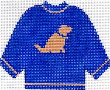 Sweater ~ Yellow Lab Dog Blue KNITTED SWEATER handpaintd Needlepoint Canvas Silver Needle