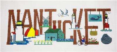 Travel & Destination Canvas ~ NANTUCKET ISLAND handpainted LG. Needlepoint Canvas by Mary M. Waldock from Danji