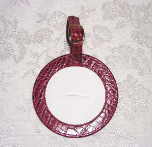 Accessory ~ LUGGAGE ID TAG Magenta Pink textured Leather for 3" Rd. Needlepoint Canvas by LEE