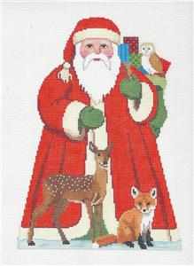 Christmas ~ Tree Topper Santa & Forest Friends handpainted 9.5" Tall Needlepoint by Canvas Susan Roberts