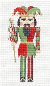 Nutcracker ~ Jester with Scepter handpainted 18 Mesh Needlepoint Ornament Canvas by Susan Roberts