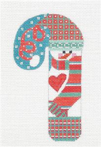 Medium Candy Cane Snowman Heart handpainted Needlepoint Canvas CH Designs Danji