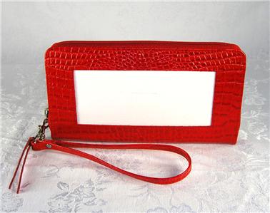 Accessory ~ Zip-Top Wallet Red Alligator Leather Zipper Wallet with Ext. Interior for Needlepoint Canvas by Lee