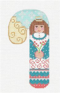 Medium Candy Cane ~ Angel Holding a Flower HP Needlepoint Canvas CH Designs from Danji