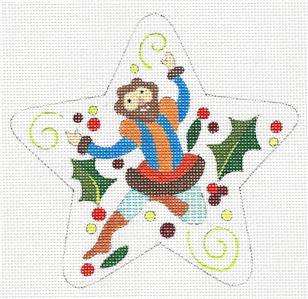 STAR ~ 12 Days of Christmas "10 LORDS LEAPING" Star HP Needlepoint Ornament Canvas by Raymond Crawford