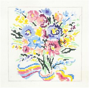 JOY OF SUMMER ~ 8" Sq. Floral handpainted 13 mesh Needlepoint Canvas by Jean Smith
