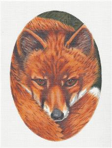 Fox Canvas ~ Red Fox Face LG. Oval handpainted Needlepoint Canvas by LIZ from Susan Roberts