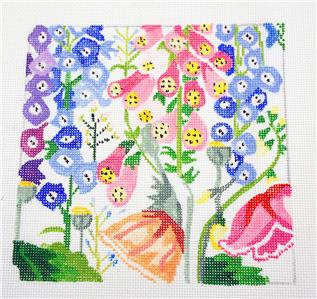 Sm. Garden Treasures #2  ~ 8" Sq. handpainted 13 mesh Needlepoint Canvas by Jean Smith Designs