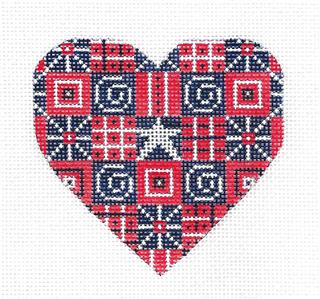 Heart ~ Patriotic R, W & B HEART handpainted Needlepoint Ornament by CH Designs Danji