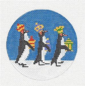 Penguin Round ~ We 3 Penguin Kings 4" handpainted Needlepoint Ornament by Scott Church