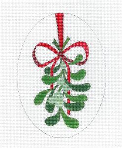 Christmas ~ Christmas Mistletoe Oval handpainted Needlepoint Canvas by Raymond Crawford