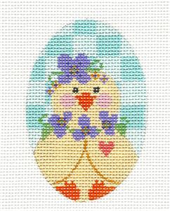 Easter Egg Chick w/ Pansies Egg handpainted Needlepoint Canvas by CH Design - Danji