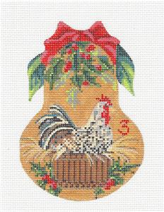 Kelly Clark Christmas Pear ~ 3 French Hens Pear handpainted Needlepoint Canvas Ornament by Kelly Clark