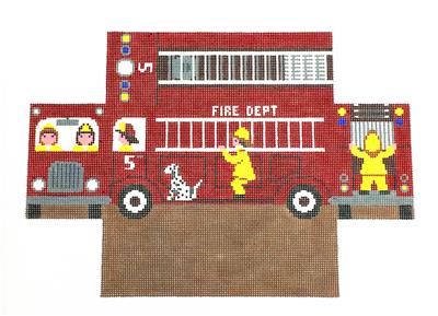 Brick Cover ~ Fire Truck Brick Cover Door Stop handpainted Needlepoint Canvas by Susan Roberts