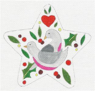 STAR ~ 12 Days of Christmas "2 TURTLE DOVES" STAR Ornament HP Needlepoint Canvas by Raymond Crawford