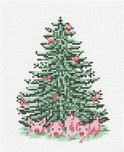 Tree Canvas ~ Pink Piggies Pig Christmas Tree handpainted Needlepoint Canvas Needle Crossings
