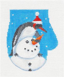 Mitten ~ Christmas Penguin Building a Snowman on a Mitten handpainted Needlepoint canvas Scott Church