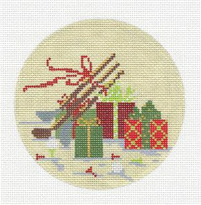 Kelly Clark ~ Elegant "Golfer's Gifts" Christmas Sports 4.5" Ornament handpainted Needlepoint Canvas