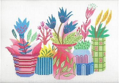 Floral ~ Lovely FLOWER POTS handpainted Lg. Needlepoint Canvas by M. Whittemore from LEE