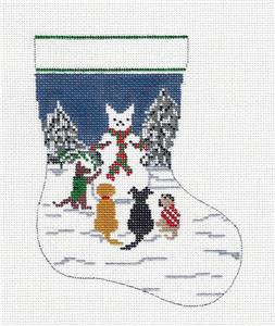Dog Mini Stocking ~ 4 Dogs Building Snowman 13 mesh Mini Stocking handpainted Needlepoint Canvas by Needle Crossings