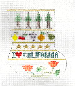 Mini Stocking Ornament ~ I LOVE CALIFORNIA handpainted Needlepoint Canvas by Petei from P. Pony