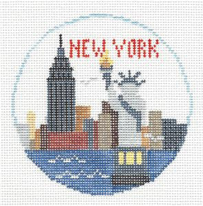 Travel Round ~ New York, New York handpainted Needlepoint Canvas by Kathy Schenkel