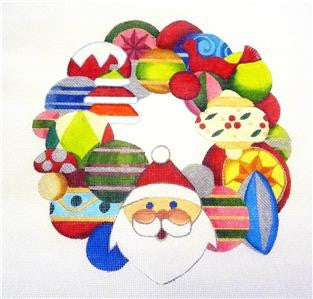 Christmas ~ Christmas Ornaments Wreath handpainted Needlepoint Canvas by Raymond Crawford