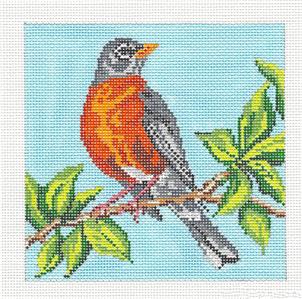 Bird Canvas ~ American Robin Bird 5" Sq. handpainted 18 mesh Needlepoint Canvas by Needle Crossings *RETIRED*