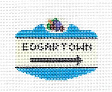 Travel Sign ~ EDGARTOWN, MARTHA'S VINEYARD Sign handpainted Needlepoint Canvas Silver Needle