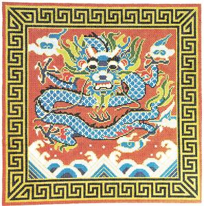 Dragon Canvas ~ The Blue Dragon 16x16 on 12 mesh handpainted LG. Needlepoint Canvas by LEE