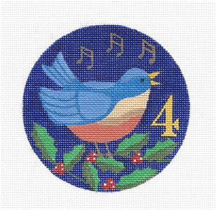 12 Days of Christmas 4 Calling Birds with STITCH GUIDE handpainted Needlepoint Ornament Canvas by Juliemar
