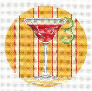 Round ~ Cosmopolitan "Cosmo" Drink on 18 mesh handpainted 4" Needlepoint Canvas by Needle Crossings
