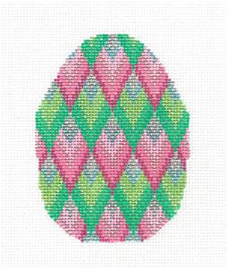 Egg ~ Elegant Green & Rose Bargello Egg Ornament Needlepoint Canvas Tanya Mertel from Danji