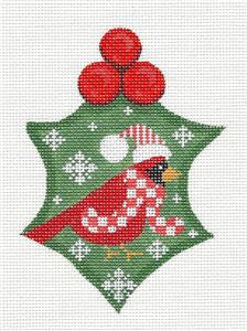 Holly ~ Holly with Cardinal handpainted Needlepoint Canvas by CH Designs ~ Danji