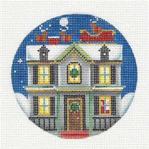 Round ~ On the Housetop handpainted Needlepoint Canvas by Rebecca Wood