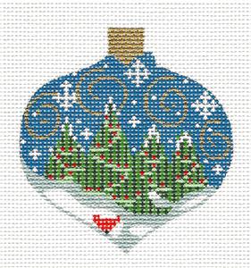 Bauble ~ Cardinal & Trees in Snow Ornament handpainted Needlepoint by CH Designs ~ Danji