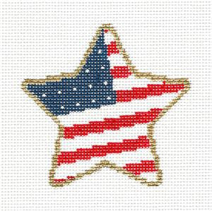 STAR ~ American Flag Star & STITCH GUIDE handpainted 18 Mesh Needlepoint Canvas by Painted Pony