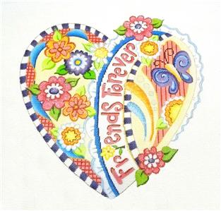 Friendship ~ FRIENDS FOREVER Heart handpainted Needlepoint Canvas by Strictly Christmas