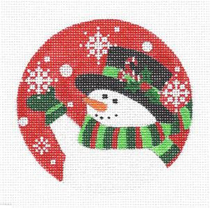 Round ~ " Snowman Catching Snowflakes " handpainted Needlepoint Ornament Canvas by Pepperberry
