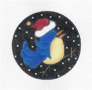 Bird Canvas ~ Bluebird in a Santa Hat handpainted Needlepoint 4" Ornament Canvas by Amanda Lawford