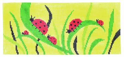 Canvas Insert ~ Ladybugs on Yellow handpainted Needlepoint Canvas ~ BR Insert ~ 8.25" by 4"