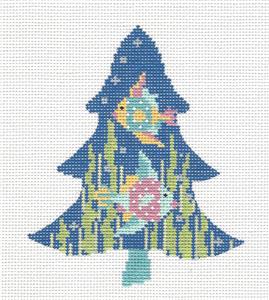 Kelly Clark Tree- FRILLY FISH, CRYSTALS & STITCH GUIDE handpainted Needlepoint Canvas